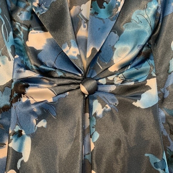 Alex Evenings | 2 pc Satin Blue Floral One Button Formal Tank & Blazer Combo SP - Picture 7 of 8